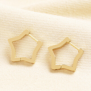 Stainless Steel Star Hoop Earrings in Gold
