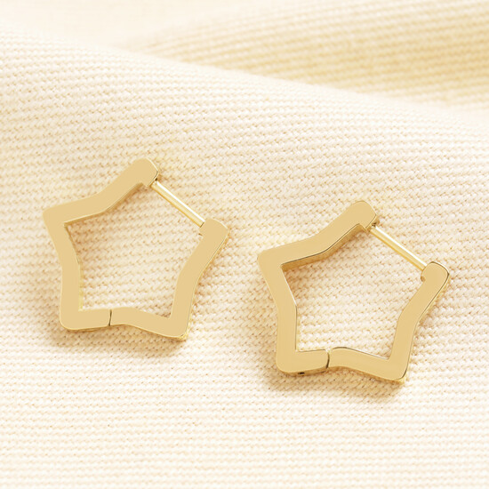 Stainless Steel Star Hoop Earrings in Gold