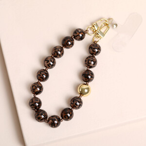Leopard Print Beaded Phone Charm Wrist Strap Chain