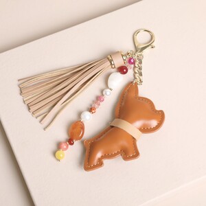Tan Leather Dog Tassel Keyring and Bag Charm