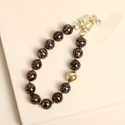 Leopard Print Beaded Phone Charm Wrist Strap Chain in Gold