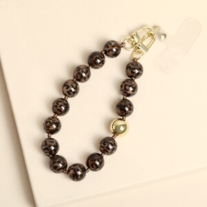 Leopard Print Beaded Phone Charm Wrist Strap Chain in Gold
