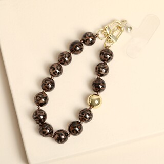Leopard Print Beaded Phone Charm Wrist Strap Chain in Gold