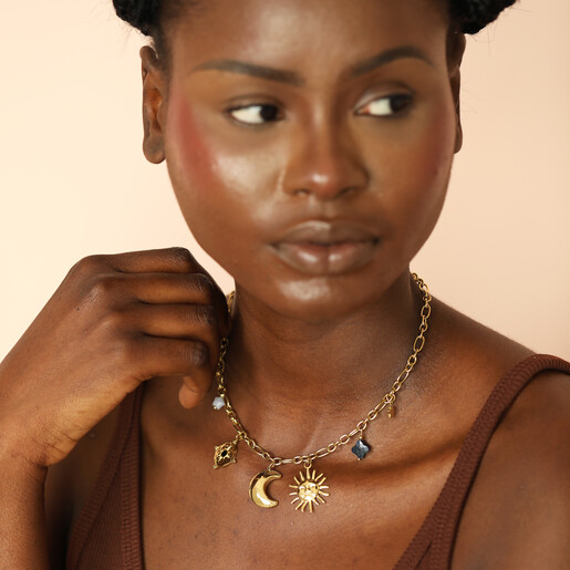 model shot of waterproof stainless steel charm necklace