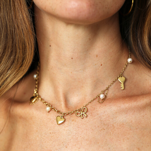 model shot of charms necklace in gold