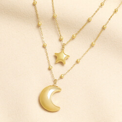 Stainless Steel Celestial Double Chain Necklace in Gold