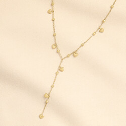 Stainless Steel Heart Lariat Pendant Necklace in Gold