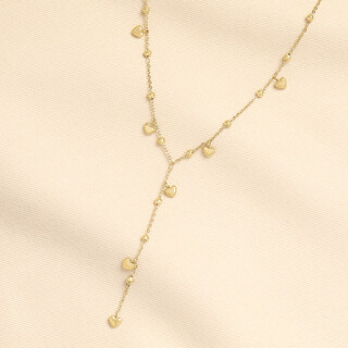 Stainless Steel Heart Lariat Pendant Necklace in Gold