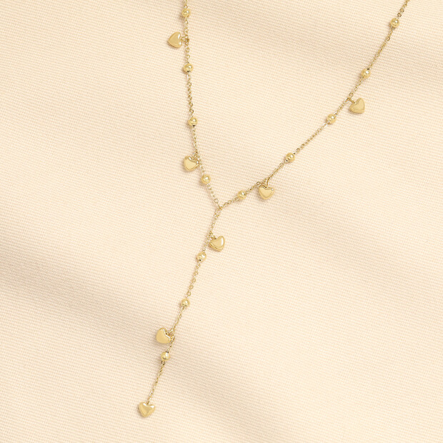 Stainless Steel Heart Lariat Pendant Necklace in Gold