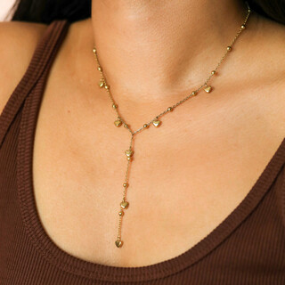 Stainless Steel Heart Lariat Pendant Necklace in Gold