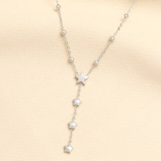 Stainless Steel Star Lariat Pendant Necklace in Silver