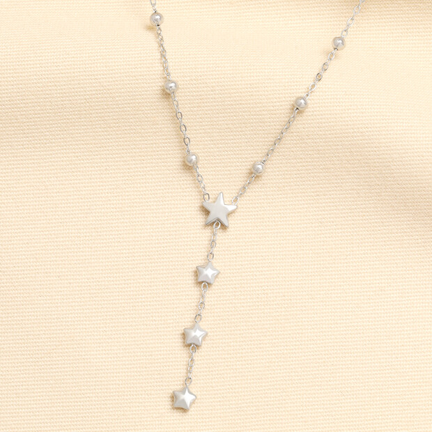 Stainless Steel Star Lariat Pendant Necklace in Silver