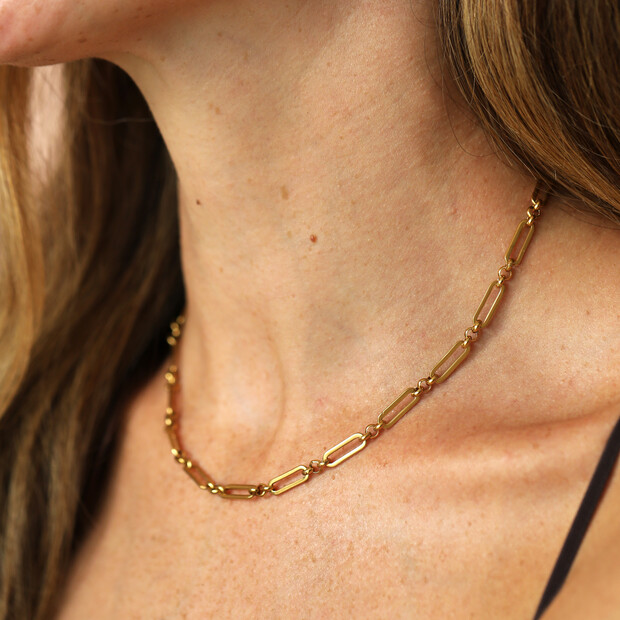 Stainless Steel Sleek Paperclip Chain Necklace in Gold