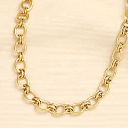 Stainless Steel Double Oval Link Chain Necklace in Gold
