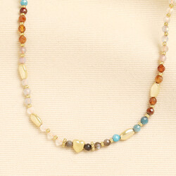 Earthy Semi Precious Beaded Heart Necklace in Gold