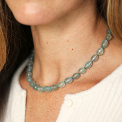 Blue Semi Precious Stone Beaded Necklace in Gold