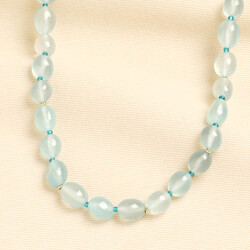 Blue Semi Precious Stone Beaded Necklace in Gold