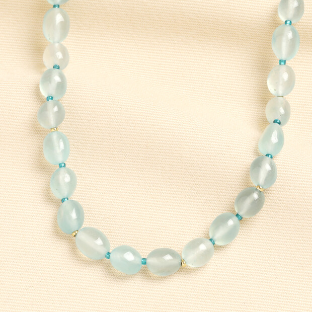 Blue Semi Precious Stone Beaded Necklace in Gold