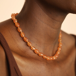 Semi Precious Orange Beaded Necklace in Gold