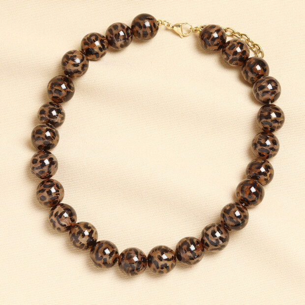 Chunky Leopard Print Style Beaded Necklace