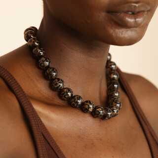 Chunky Leopard Print Style Beaded Necklace