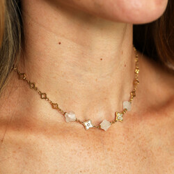 Semi Precious Clover Chain Necklace in Gold
