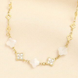 Semi Precious Clover Chain Necklace in Gold