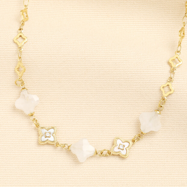 Semi Precious Clover Chain Necklace in Gold