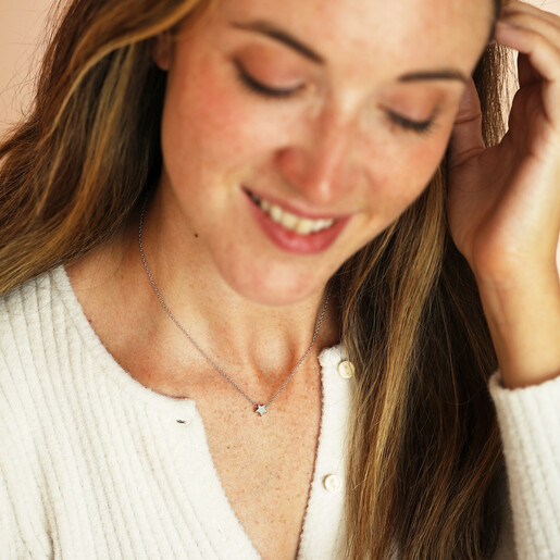 model shot of silver charm necklace
