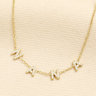 Stainless Steel Crystal Nana Charm Necklace in Gold