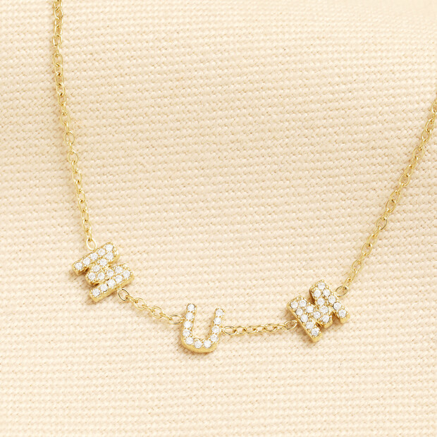 Stainless Steel Crystal Mum Charm Necklace in Gold