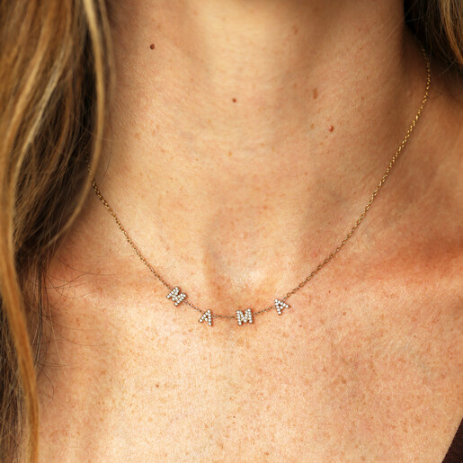 waterproof crystal mama charm necklace on model