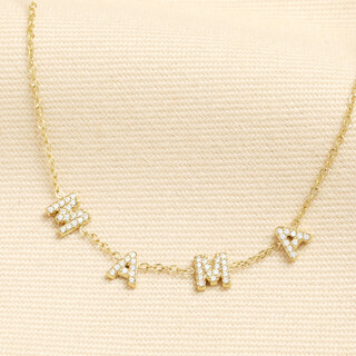 Stainless Steel Crystal Mama Charm Necklace in Gold