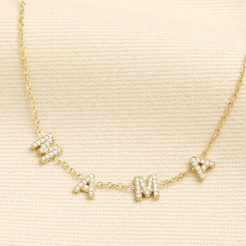 Stainless Steel Crystal Mama Charm Necklace in Gold