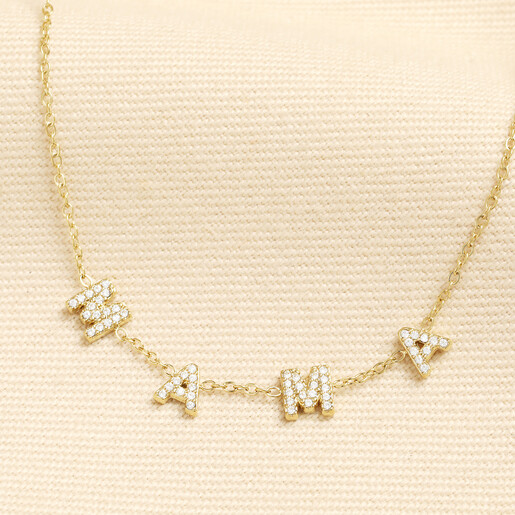 Gold stainless steel chain necklace with sparkling crystal MAMA charms