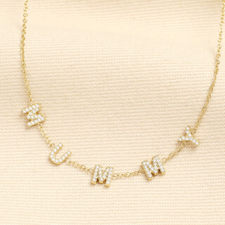 Stainless Steel Crystal Mummy Charm Necklace in Gold