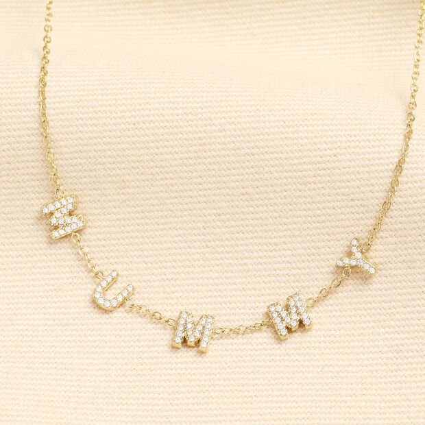 Stainless Steel Crystal Mummy Charm Necklace in Gold