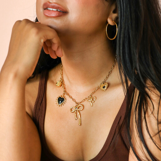 model shot of chunky heart charm necklace 