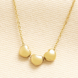 Stainless Steel Triple Heart Charm Necklace in Gold