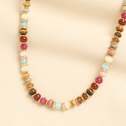 Stainless Steel Autumn Semi Precious Beaded Necklace in Gold
