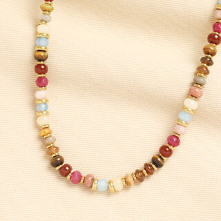 Stainless Steel Autumn Semi Precious Beaded Necklace in Gold