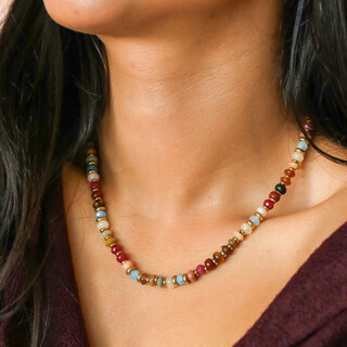 Stainless Steel Autumn Semi Precious Beaded Necklace in Gold