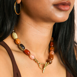 Autumn Resin Chunky Beaded Necklace in Gold