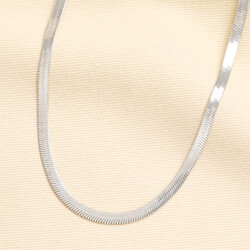 Stainless Steel Herringbone Chain Necklace in Silver