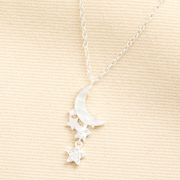Mother of Pearl Moon and Star Necklace in Silver
