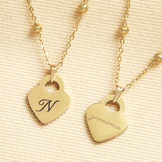 Personalised Stainless Steel Heart Satellite Chain Pendant Necklace in Gold