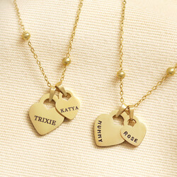Personalised Stainless Steel Names Double Heart Charm Necklace in Gold