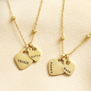 Personalised Stainless Steel Names Double Heart Charm Necklace in Gold