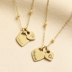 Personalised Stainless Steel Double Heart Lock Charm Necklace in Gold