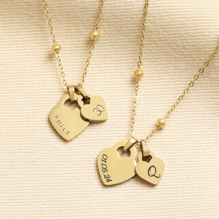 Personalised Stainless Steel Double Heart Lock Charm Necklace in Gold